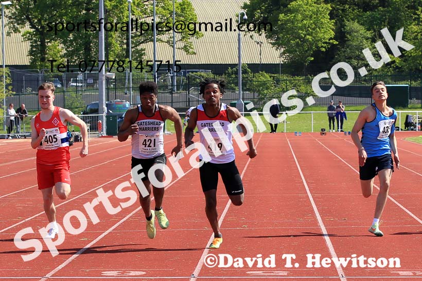 Mens Under-17s 100 metres, 2023 North Eastern Track and Field Champs., Middlesbrough Sports Village, Middlesbrough. Photo: David T. Hewitson/Sports for All Pics